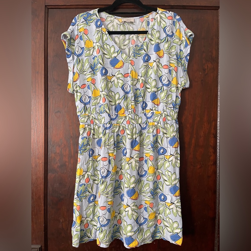 LOFT Dress | Citrus Print Short Sleeve Dress Size Large L